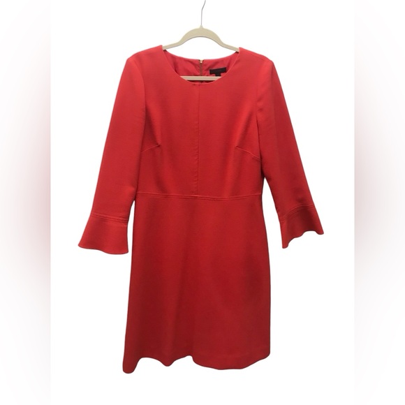 J. Crew Bell-Sleeve Crepe Suiting Coral Red Dress 12T - Picture 4 of 6